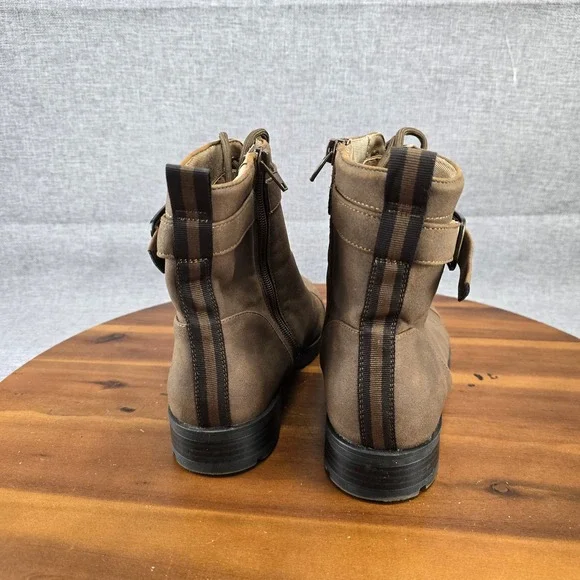 Women's Brown Lace-Up Buckle Accent Ankle Combat Liverpool‎  Boots 8.5W Wide - Picture 10 of 14
